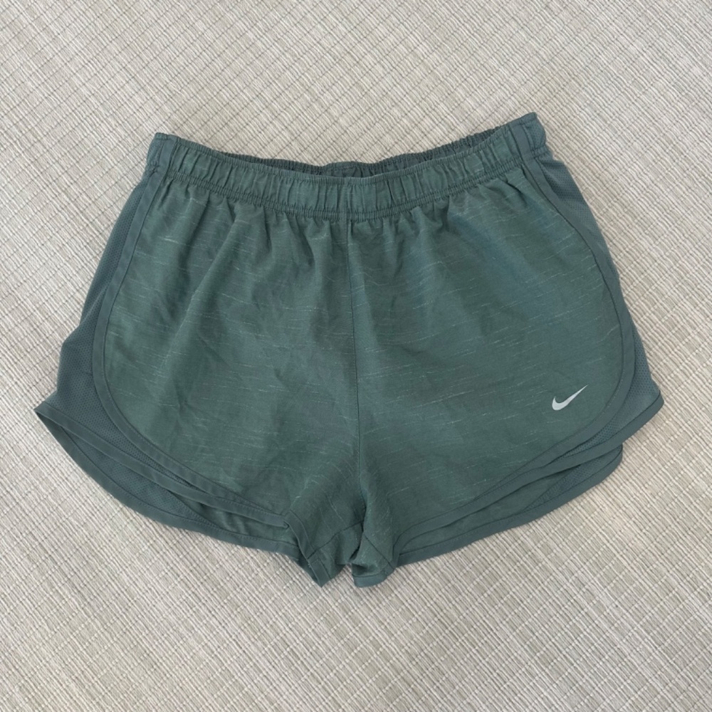 Nike heather green, athletic dry-fit, lined shorts, size Large